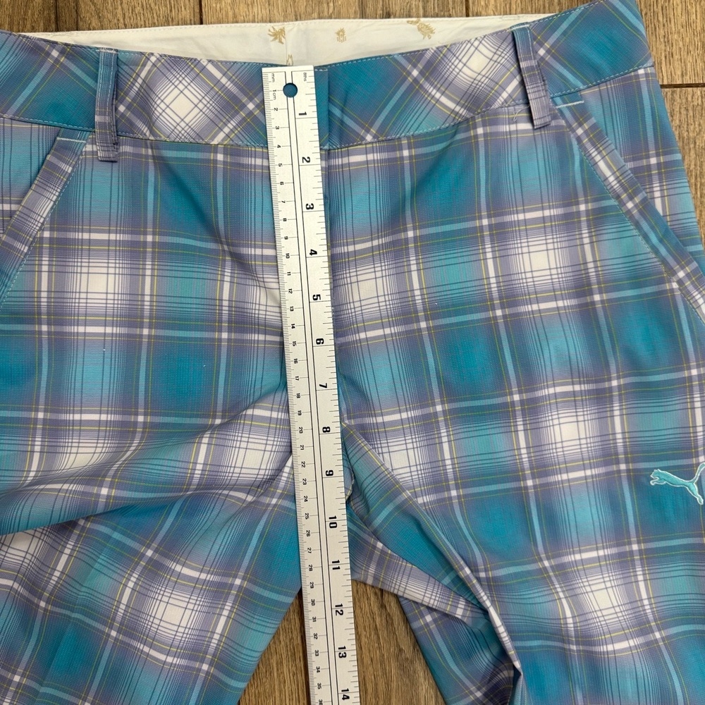 NWOT Puma Shorts Womens 4 Plaid Pattern Side Pockets‎ Embroidered Active Golf - Picture 4 of 8